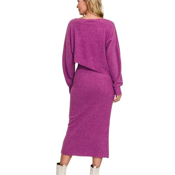 Zenana Ribbed Asymmetric Hem and Sleeve Top & Skirt Set - Picture 4 of 8